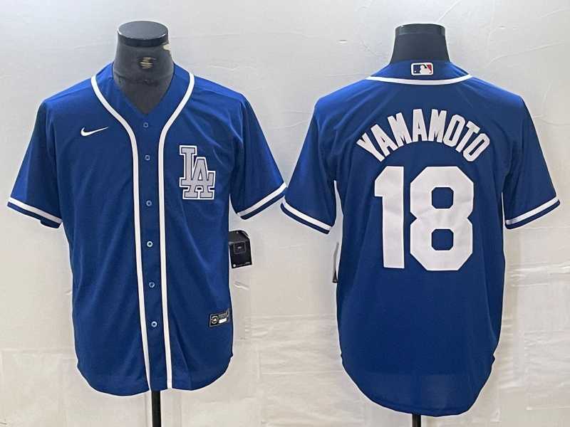 Mens Los Angeles Dodgers #18 Yoshinobu Yamamoto Blue Cool Base Stitched Baseball Jersey->los angeles dodgers->MLB Jersey